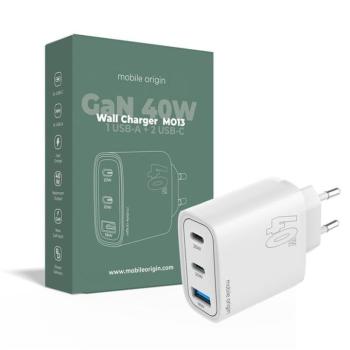 Mobile Origin PD 40W 1 USB-A + 2 USB-C hálózati töltő, fehér kép
