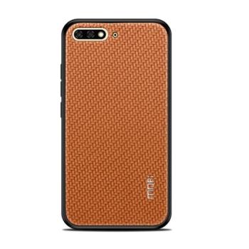 MOFI HONOR műanyag telefonvédő (szilikon keret, bőr hatású hátlap, fonott minta) BARNA Huawei Y6 (2018) kép