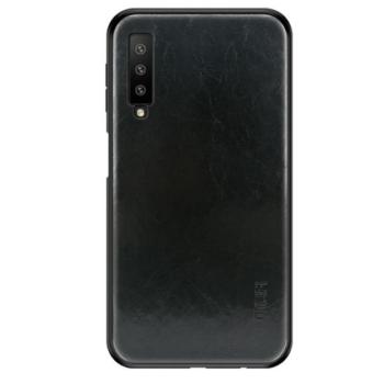 MOFI műanyag telefonvédő (szilikon keret, bőr hatású hátlap) FEKETE Samsung Galaxy A7 (2018) SM-A750F kép