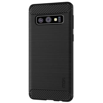 MOFI szilikon telefonvédő (közepesen ütésálló, légpárnás sarok, szálcsiszolt, karbon minta) FEKETE Samsung Galaxy S10 (SM-G973) kép