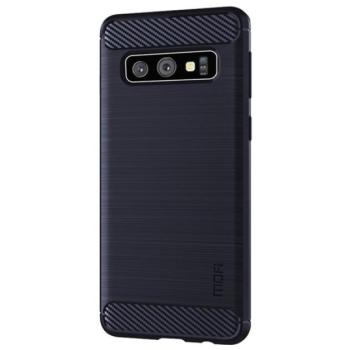 MOFI szilikon telefonvédő (közepesen ütésálló, légpárnás sarok, szálcsiszolt, karbon minta) SÖTÉTKÉK Samsung Galaxy S10 (SM-G973) kép