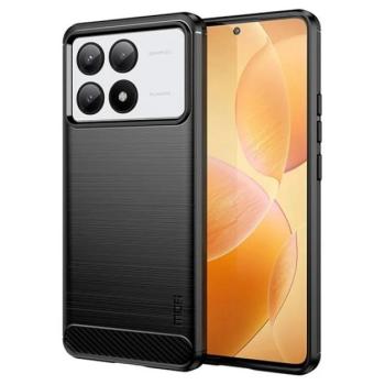 MOFI szilikon telefonvédő (ütésállóság, légpárnás sarok, szálcsiszolt, karbon minta) FEKETE Xiaomi Poco X6 Pro 5G kép
