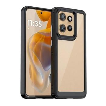 Motorola Edge 50 Neo, Műanyag hátlap védőtok + szilikon keret, közepesen ütésálló, átlátszó hátlap, fekete kép