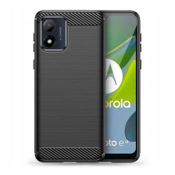 Motorola Moto E13, Szilikon tok, közepesen ütésálló, szálcsiszolt, karbon minta, fekete kép