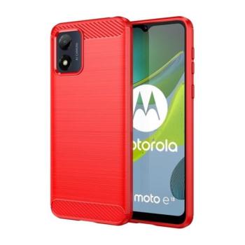 Motorola Moto E13, Szilikon tok, közepesen ütésálló, szálcsiszolt, karbon minta, piros kép