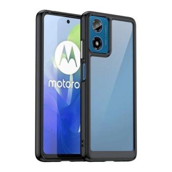Motorola Moto G04 / G04s / G24 / G24 Power / E14, Műanyag hátlap védőtok + szilikon keret, közepesen ütésálló, átlátszó hátlap, fekete kép