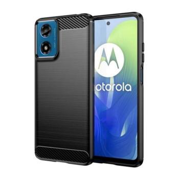 Motorola Moto G04 / G04s / G24 / G24 Power / E14, Szilikon tok, közepesen ütésálló, szálcsiszolt, karbon minta, fekete kép