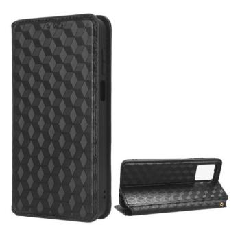 Motorola Moto G13 / G23, Oldalra nyíló tok, bőrhatású, stand, Teljes 3D rombusz minta, prémium, fekete kép