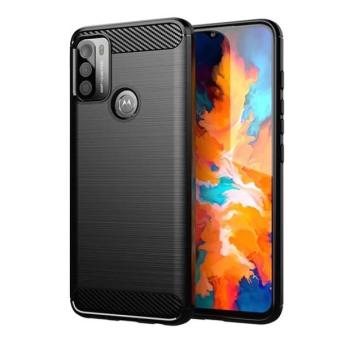 Motorola Moto G14, Szilikon tok, közepesen ütésálló, szálcsiszolt, karbon minta, fekete kép