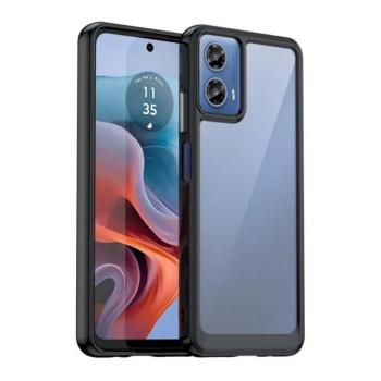 Motorola Moto G34, Műanyag hátlap védőtok + szilikon keret, közepesen ütésálló, átlátszó hátlap, fekete kép