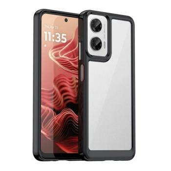Motorola Moto G35, Műanyag hátlap védőtok + szilikon keret, közepesen ütésálló, átlátszó hátlap, fekete kép