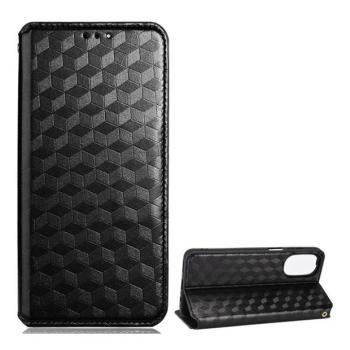 Motorola Moto G52 / G82, Oldalra nyíló tok, bőrhatású, stand, Teljes 3D rombusz minta, prémium, fekete kép