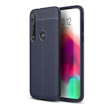 Motorola Moto G8 Plus, TPU szilikon tok, bőrhatású, varrásminta, sötétkék kép