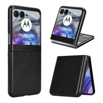 Motorola Razr 50, Műanyag hátlap védőtok, bőrhatású hátlap, fekete kép