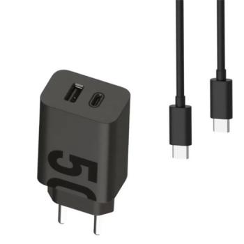 MOTOROLA TURBOPOWER hálózati töltő USB+Type-C aljzat (50W, PD gyorstöltő + Type-C kábel) FEKETE kép