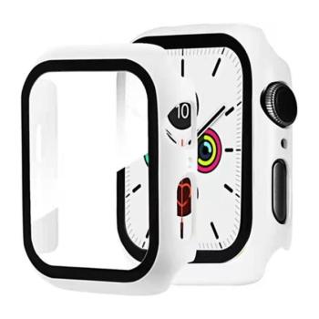 Műanyag keret (BUMPER, ütésálló + kijelzővédő üveg) FEHÉR Apple Watch Series 7 41mm kép