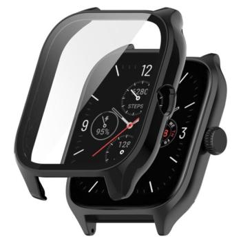 Műanyag keret (BUMPER, ütésálló + kijelzővédő üveg) FEKETE Amazfit GTS 4 kép