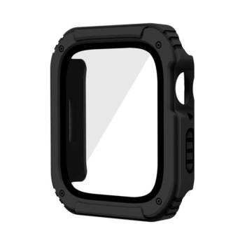 Műanyag keret (BUMPER, ütésálló + kijelzővédő üveg) FEKETE Apple Watch Series 3 42mm, Apple Watch Series 1 42mm, Apple Watch Series 2 42mm kép