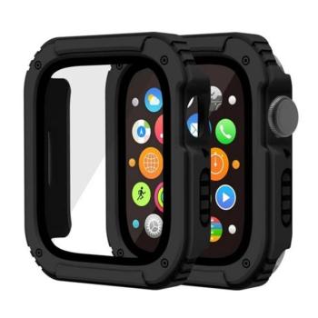 Műanyag keret (BUMPER, ütésálló + kijelzővédő üveg) FEKETE Apple Watch Series 7 45mm kép