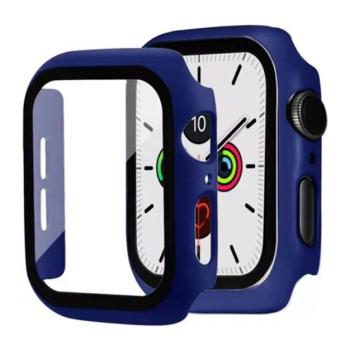 Műanyag keret (BUMPER, ütésálló + kijelzővédő üveg) SÖTÉTKÉK Apple Watch Series 7 45mm kép
