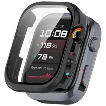 Műanyag keret (BUMPER, ütésállóság + kijelzővédő üveg) FEKETE Huawei Watch D2 kép