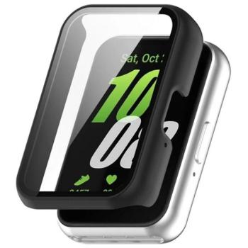 Műanyag keret (BUMPER, ütésállóság + kijelzővédő üveg) FEKETE Samsung Galaxy Fit 3, Huawei Watch Fit 3 kép