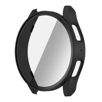 Műanyag keret (BUMPER, ütésállóság + kijelzővédő üveg) FEKETE Samsung Galaxy Watch 7 eSIM 44mm (SM-L315), Galaxy Watch 7 44mm (SM-L310) kép