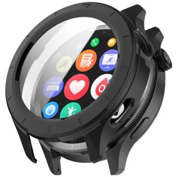 Műanyag keret (BUMPER, ütésállóság + kijelzővédő üveg) FEKETE Xiaomi Watch S4 kép