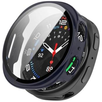 Műanyag keret (BUMPER, ütésállóság + kijelzővédő üveg) SÖTÉTKÉK Samsung Galaxy Watch 8 44mm (SM-L330), Galaxy Watch 8 eSIM 44mm (SM-L335) kép