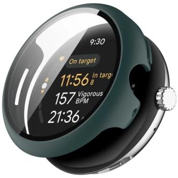 Műanyag keret (BUMPER, ütésállóság + kijelzővédő üveg) SÖTÉTZÖLD Google Pixel Watch 3 45mm kép