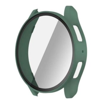 Műanyag keret (BUMPER, ütésállóság + kijelzővédő üveg) SÖTÉTZÖLD Samsung Galaxy Watch 7 eSIM 44mm (SM-L315), Galaxy Watch 7 44mm (SM-L310) kép