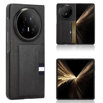 Műanyag telefonvédő (bőr hatású hátlap, kártyatartó) FEKETE Honor Magic V5 kép