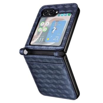 Műanyag telefonvédő (bőr hatású hátlap, teljes 3D rombusz, prémium) SÖTÉTKÉK Samsung Galaxy Z Flip6 5G (SM-F741) kép