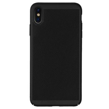 Műanyag telefonvédő (gumírozott, lyukacsos minta) FEKETE Apple iPhone XS Max 6.5 kép