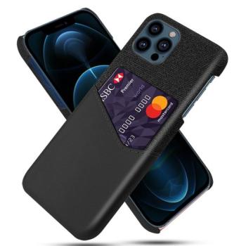Műanyag telefonvédő (közepesen ütésálló, bankkártya tartó, textil bevonat, bőr hatású hátlap) FEKETE Apple iPhone 13 Pro Max kép