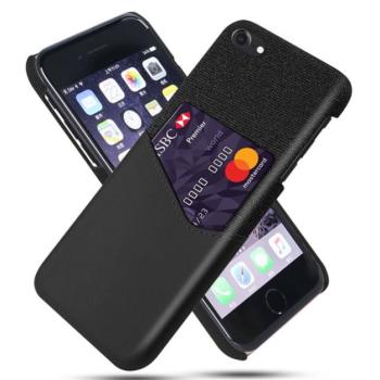 Műanyag telefonvédő (közepesen ütésálló, bankkártya tartó, textil bevonat, bőr hatású hátlap) FEKETE Apple iPhone 7 4.7, Apple iPhone 8 4.7, Apple iPhone SE 2 (2020), Apple iPhone SE 3 ( kép