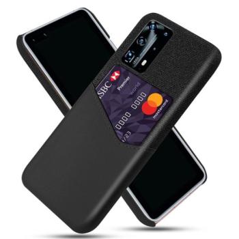 Műanyag telefonvédő (közepesen ütésálló, bankkártya tartó, textil bevonat, bőr hatású hátlap) FEKETE Huawei P40 Pro 5G kép
