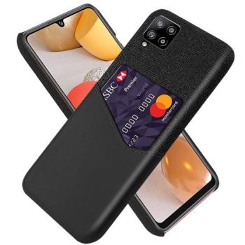 Műanyag telefonvédő (közepesen ütésálló, bankkártya tartó, textil bevonat, bőr hatású hátlap) FEKETE Samsung Galaxy A42 5G (SM-A425F) kép