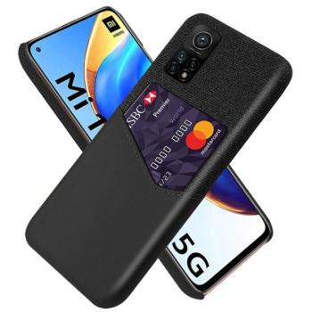 Műanyag telefonvédő (közepesen ütésálló, bankkártya tartó, textil bevonat, bőr hatású hátlap) FEKETE Xiaomi Mi 10T 5G, Xiaomi Mi 10T Pro 5G kép