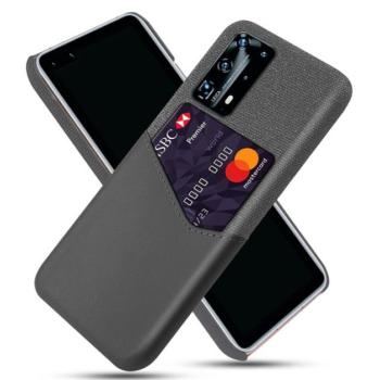 Műanyag telefonvédő (közepesen ütésálló, bankkártya tartó, textil bevonat, bőr hatású hátlap) SZÜRKE Huawei P40 kép