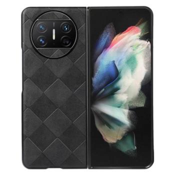 Műanyag telefonvédő (közepesen ütésálló, bőr hatású hátlap, 3D négyzet minta, prémium) FEKETE Huawei Mate X3 kép