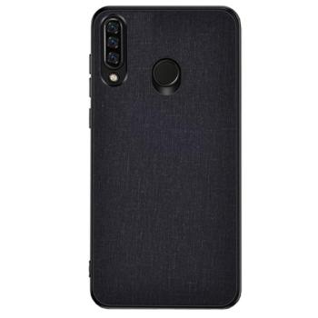 Műanyag telefonvédő (közepesen ütésálló, szilikon keret, textil hátlap) FEKETE Huawei Y6p kép