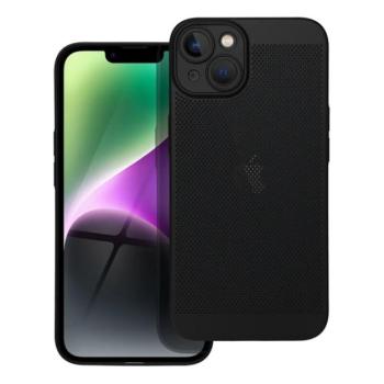 Műanyag telefonvédő (légáteresztő, lyukacsos minta, kamera védelem) FEKETE Apple iPhone 14 kép