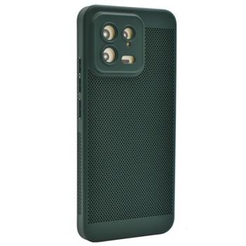 Műanyag telefonvédő (légáteresztő, lyukacsos minta, kamera védelem) SÖTÉTZÖLD Xiaomi 13 kép