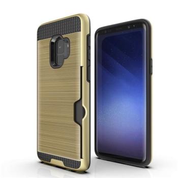 Műanyag telefonvédő (szilikon belső, közepesen ütésálló, bankkártya tartó, szálcsiszolt minta) ARANY Samsung Galaxy S9 (SM-G960) kép