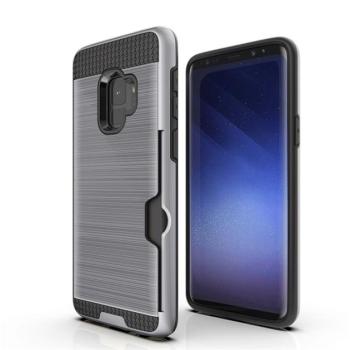 Műanyag telefonvédő (szilikon belső, közepesen ütésálló, bankkártya tartó, szálcsiszolt minta) EZÜST Samsung Galaxy S9 (SM-G960) kép