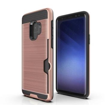 Műanyag telefonvédő (szilikon belső, közepesen ütésálló, bankkártya tartó, szálcsiszolt minta) ROZÉARANY Samsung Galaxy S9 (SM-G960) kép