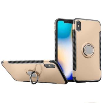 Műanyag telefonvédő (szilikon keret, asztali tartó funkció, telefontartó gyűrű, beépített fémlemez, karbon minta) ARANY Apple iPhone XS Max 6.5 kép