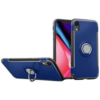 Műanyag telefonvédő (szilikon keret, asztali tartó, telefontartó gyűrű, beépített fémlemez, karbon minta) SÖTÉTKÉK Apple iPhone XR 6.1 kép