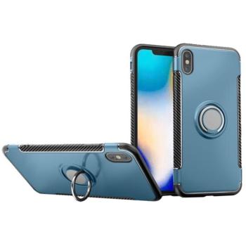Műanyag telefonvédő (szilikon keret, asztali tartó, telefontartó gyűrű, beépített fémlemez, karbon minta) VILÁGOSKÉK Apple iPhone XS Max 6.5 kép